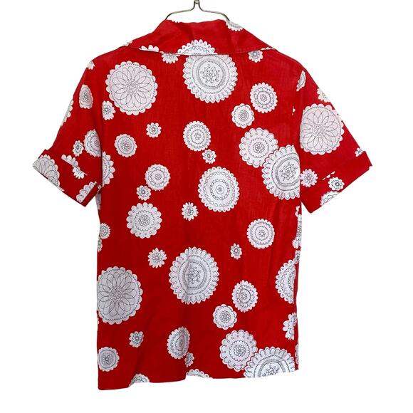 Jane Hunter red white dot black doodle heart design button up top Size MEDIUM - Picture 2 of 5